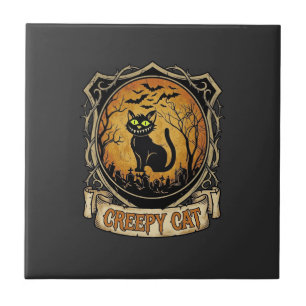 Gruselige Halloween-Katze Schwarze Friedhofsfleder Fliese