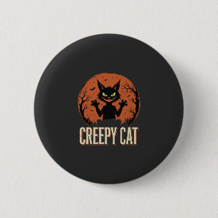 Gruselige Halloween-Katze Vintage-Mond-Grafik Button