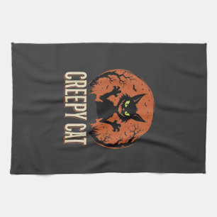 Gruselige Halloween-Katze Vintage-Mond-Grafik Geschirrtuch
