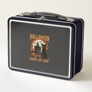 Gruselige Halloween-Katzen-Lady Vintage-Design Metall Brotdose