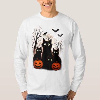 Gruselige Halloween-Katzen und Fledermäuse Design T-Shirt