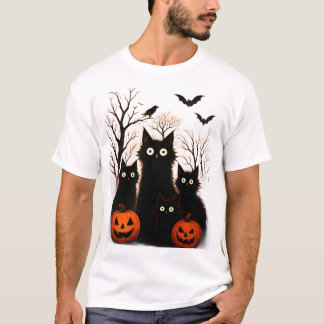 Gruselige Halloween-Katzen und Fledermäuse Design T-Shirt