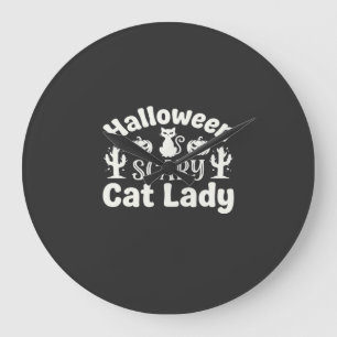 Gruselige Halloween Katzenlady_1 Große Wanduhr