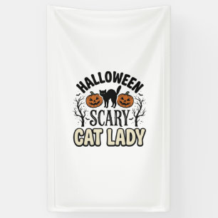 Gruselige Halloween-Katzenlady Retro-Vektorgestalt Banner