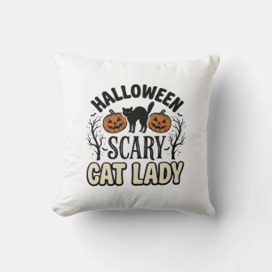 Gruselige Halloween-Katzenlady Retro-Vektorgestalt Kissen