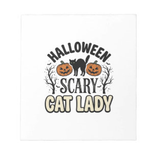 Gruselige Halloween-Katzenlady Retro-Vektorgestalt Notizblock