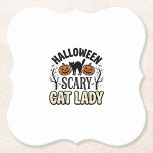 Gruselige Halloween-Katzenlady Retro-Vektorgestalt Untersetzer
