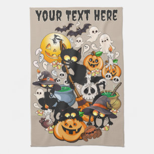 Gruselige Halloween Katzenparty Geschirrtuch