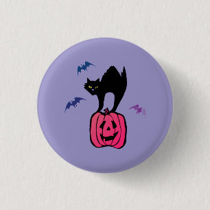Gruselige Halloween-Kürbis-Pop-Art-Katze Button