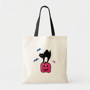 Gruselige Halloween-Kürbis-Pop-Art-Katze Tragetasche