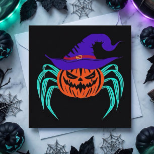 Gruselige Halloween-Kürbis-Spinne-und-Hexenhut-Kun Karte