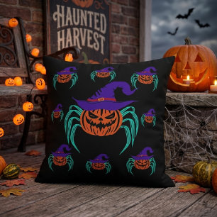 Gruselige Halloween-Kürbis-Spinne-und-Hexenhut-Kun Kissen