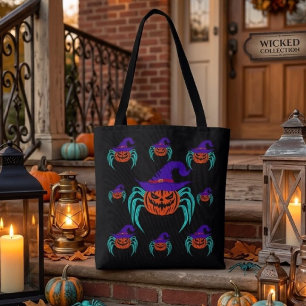 Gruselige Halloween-Kürbis-Spinne-und-Hexenhut-Kun Tasche