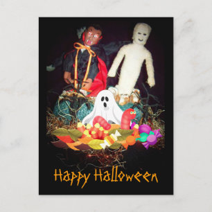 Gruselige Halloween-Mumie und Geist Feiertagspostk Feiertagspostkarte