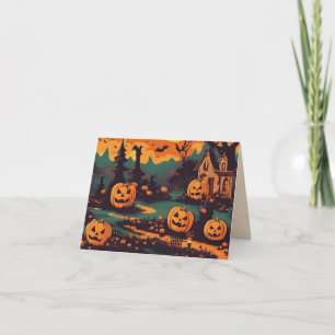 Gruselige Halloween-Nacht mit ausgehöhlten Kürbiss Karte