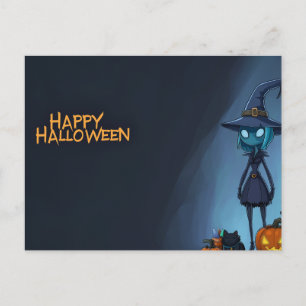 Gruselige Halloween-Nacht mit Eulen-Hexe Postkarte