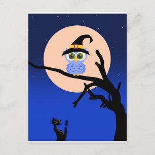 Gruselige Halloween-Nacht mit Eulen-Postkarte Postkarte