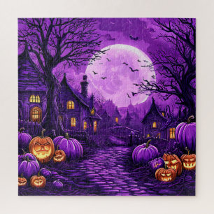 Gruselige Halloween-Nacht mit leuchtenden Kürbisse Puzzle