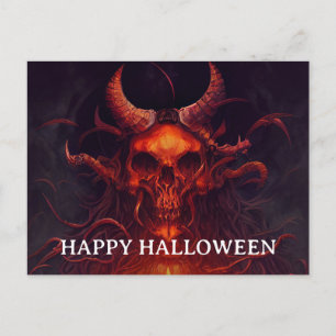 Gruselige Halloween-Nacht mit Raben-Schädel-Postka Postkarte