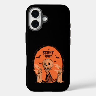 Gruselige Halloween-Nacht-Schädel- und Fledermaus- iPhone 16 Hülle
