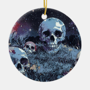 Gruselige Halloween-Nacht - Unheimliche Schädel Keramik Ornament
