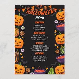 Gruselige Halloween-Party-Essens-Menükarten-Vorlag Menükarte