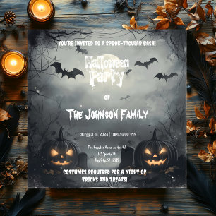 Gruselige Halloween-Party mit Jack-o'-Lanterns und Einladung