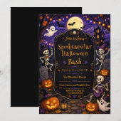 Gruselige Halloween-Party mit Skelett-Kürbis-Feier Einladung (Vorne/Hinten)