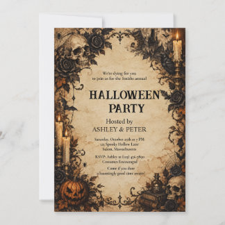 Gruselige Halloween-Party mit vintage-gotischem To Einladung