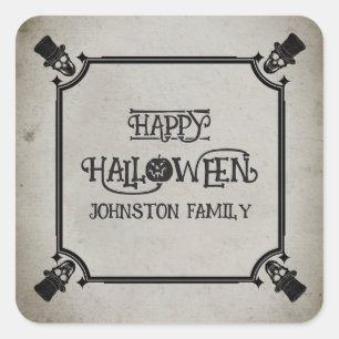 Gruselige Halloween-Party Vintage-Totenkopf Skelet Quadratischer Aufkleber
