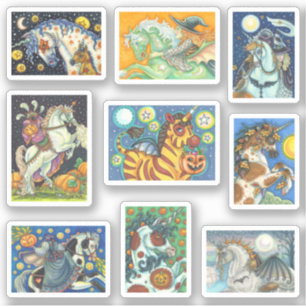 GRUSELIGE HALLOWEEN-PFERD- UND EINSHORN-ASSORTIMEN AUFKLEBER