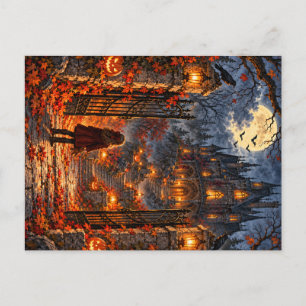gruselige Halloween-Postkarte mit kleinem Mädchen Feiertagspostkarte