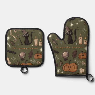 Gruselige Halloween-Saison Ofenhandschuh & Topflappen-Set