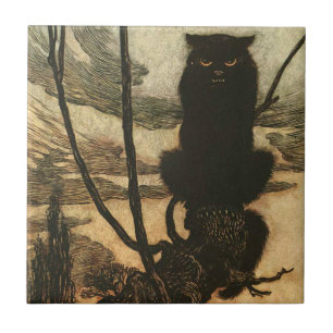 Gruselige Halloween-Schwarze-Katze Vintage Rackham Fliese