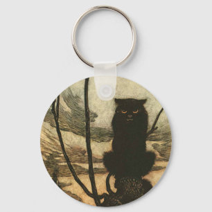 Gruselige Halloween-Schwarze Katze Vintage Rackham Schlüsselanhänger