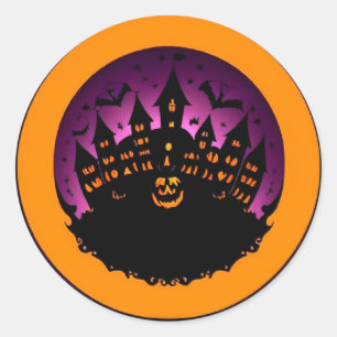 Gruselige Halloween-Silhouette eines Spukschlosses Runder Aufkleber