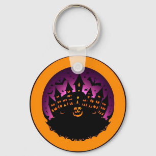 Gruselige Halloween-Silhouette eines Spukschlosses Schlüsselanhänger