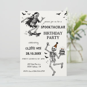 Gruselige Halloween-Skelett-Geburtstagsfeier Einladung