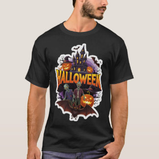Gruselige Halloween-Szene mit Zombie-Schloss und K T-Shirt