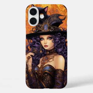 GRUSELIGE HALLOWEEN TAROTKARTE FRAU & SCHWARZE KAT iPhone 16 PLUS HÜLLE