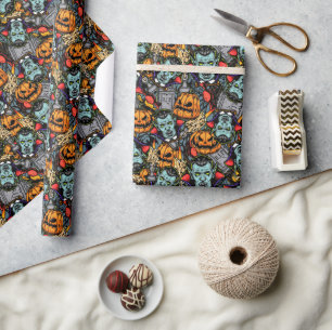 Gruselige Halloween-Vampire Kürbisse Grabsteine Geschenkpapier