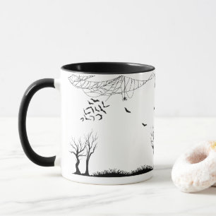 Gruselige Halloween-Wald-Fledermäuse & Spinnen Tasse