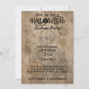 Gruselige Halloweenparty-Einladung für Skelette Einladung