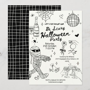 Gruselige handgezeichnete Doodle-Halloween-Party Einladung