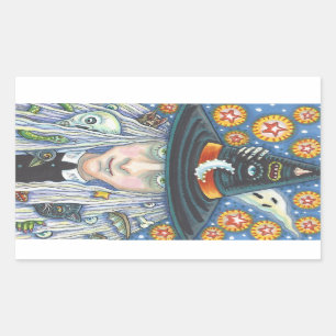 GRUSELIGE HEXE, BÖSES AUGE, TOTENKOPF, VAMPIRE-STI RECHTECKIGER AUFKLEBER