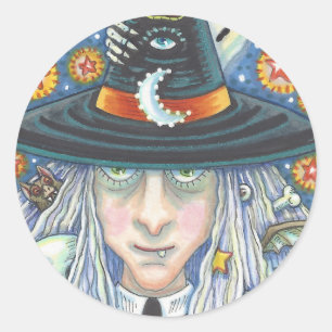 GRUSELIGE HEXE, BÖSES AUGE, TOTENKOPF, VAMPIRE-STI RUNDER AUFKLEBER