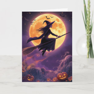Gruselige Hexe im Mondlicht Halloween Feiertagskarte