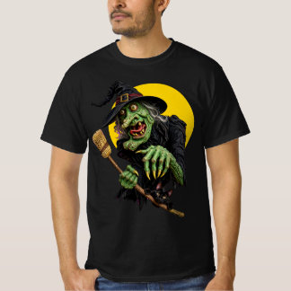 GRUSELIGE HEXE mit BESEN und SCHWARZE KATZE T-Shirt