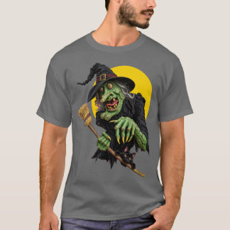 GRUSELIGE HEXE mit BESEN und SCHWARZE KATZE T-Shirt