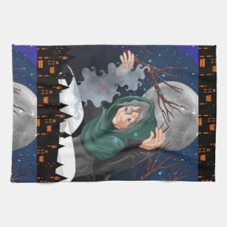 Gruselige Hexe & Spukhaus Halloween🌙 Geschirrtuch